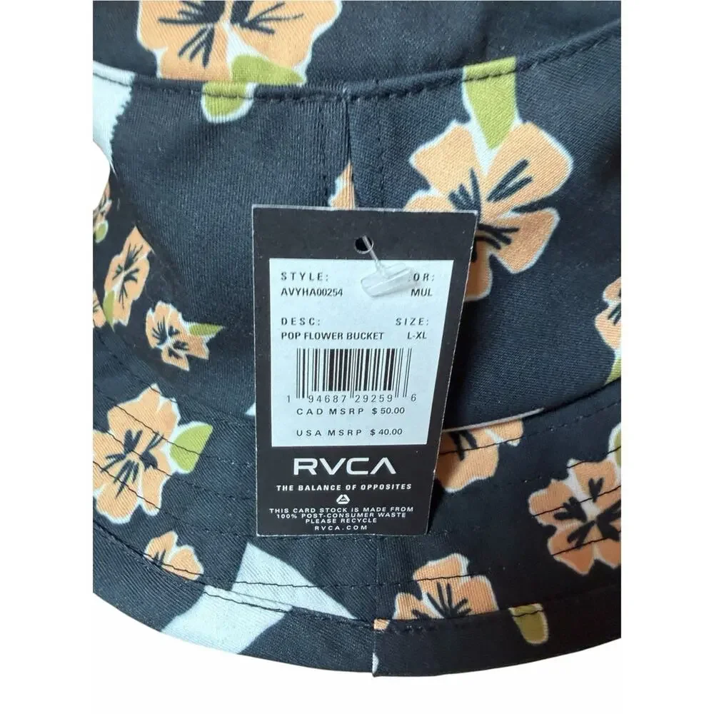 RVCA Floral Bucket Hat L/XL New With Tags Black Pop Flower Print Unisex
